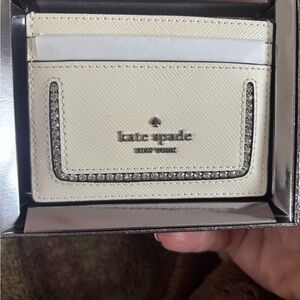 Kate Spade Ivory Card Holder with Silver Accents